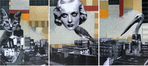 A Cat a Bird and a Pelican go to Portland - Triptych